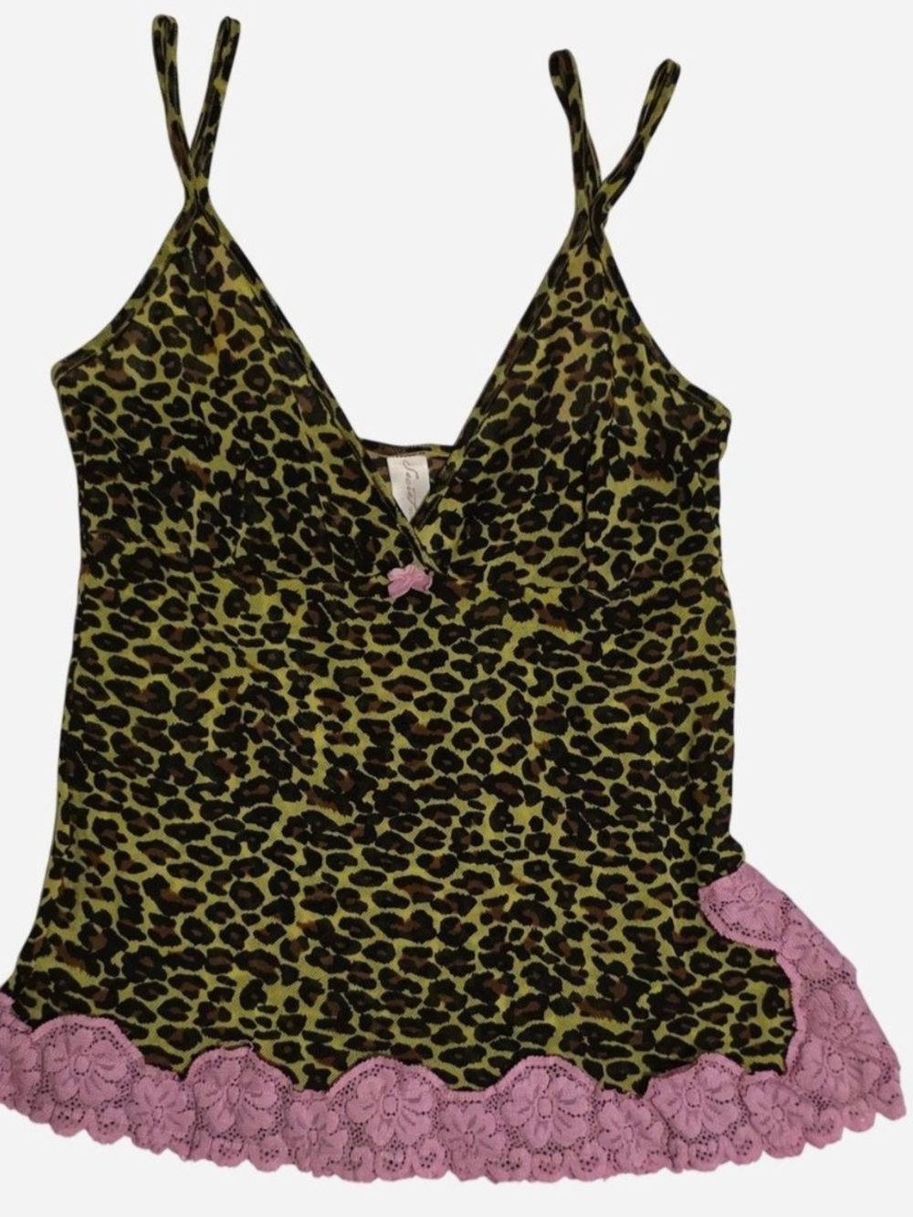 Vintage Secret Treasures Leopard Print Cami w/Pink Bow & Pink Lace, 90s, Y2K